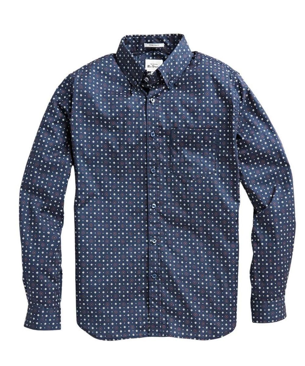 Ben Sherman retro soho slim fit navy dot button down XL